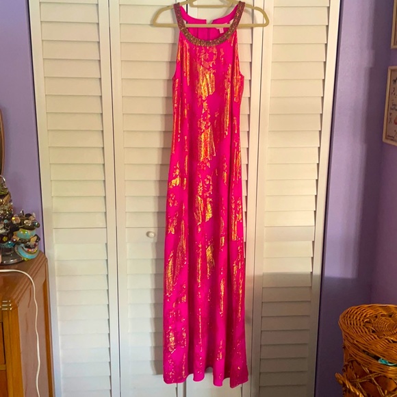 Lilly Pulitzer Dresses & Skirts - Lilly Pulitzer size 10 SILK pink and gold long dress gown